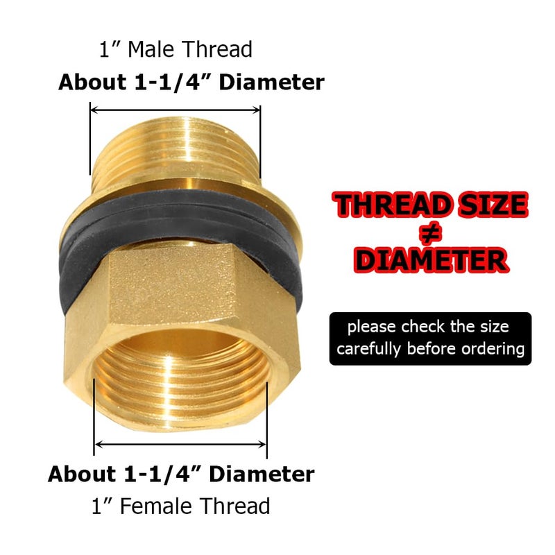 Hooshing Brass Bulkhead Fitting 1â€œ Male x 1" Female Thread Water Tank Connector for Rain Barrels, Aquariums, Tubs, Pools - Image 2